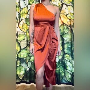 Elegant Rust Orange Satin Dress
